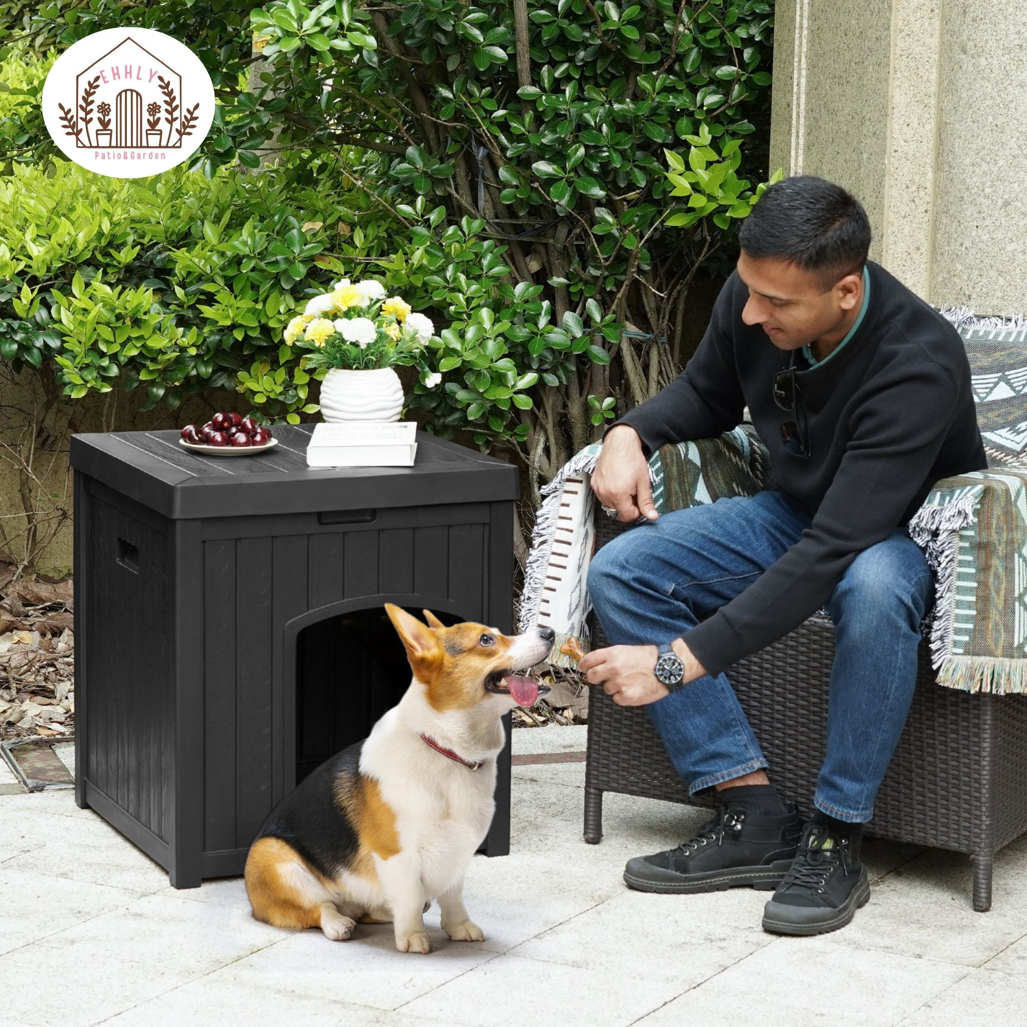 EHHLY Outdoor Cat House Waterproof, Outside Multiple Feral Cat Houses Weatherproof, Cat Litter Box Enclosure, Durable Resin Plastic, Black