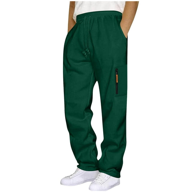 Mens Sweatpants with Pockets, Stylish Solid Sweatpants with Drawstring and Zipper Pockets