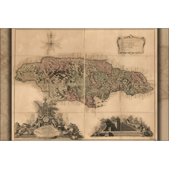24"x36" Gallery Poster, map of the island of Jamaica 1763