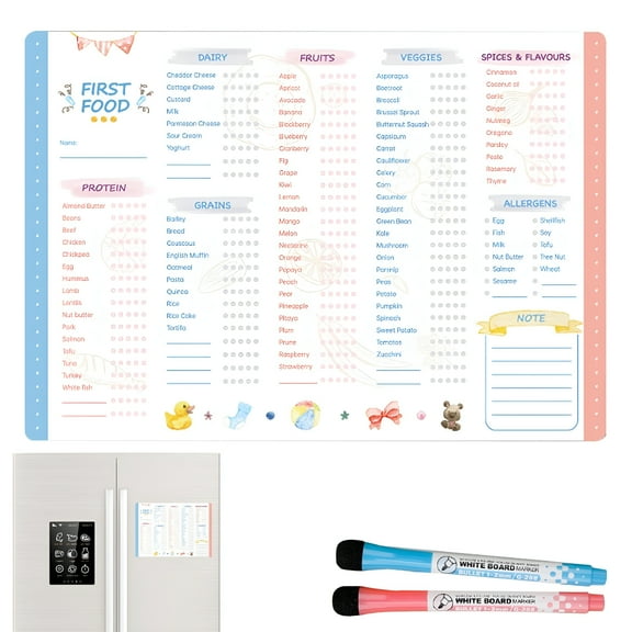 CCOCC Baby Weaning Chart,First Foods Chart,Magnetic Daily Food Chart,Toddler First Food Tracker,Repeatable Baby Led Weaning Food Chart,Meal Plan Fridge Magnet