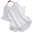 thumbnail image 2 of Boho T Shirts for Women Summer Basic Ruffle Loose Dressy Casual Tops Ruffle Sleeve Crew Neck Outfits Going Out Blouses, 2 of 3