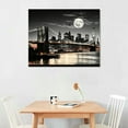 thumbnail image 2 of JRXY Brooklyn Bridge Night View 1 Panels Landscape Artwork Canvas Prints Moon Night New York City Scene Picture Paintings Black and white Wall Art for Home Decorations Wall Decor 20x16in, 2 of 4