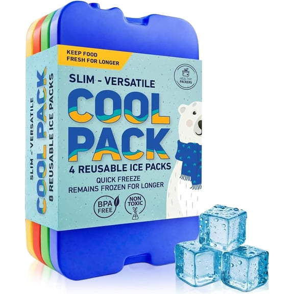 Healthy Packers Healthy Packers Ice Pack for Lunch Box - Freezer Packs - Original Cool Pack | Slim & Long-Lasting Ice Packs for Your Lunch or Cooler Bag (4 Pack -Colored)