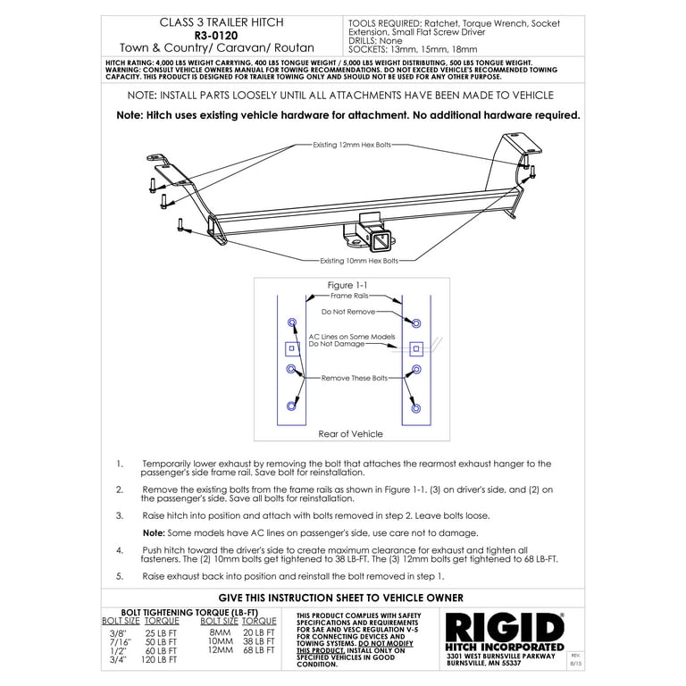 Class 3 Trailer Hitch For Dodge Grand Caravan & Chrysler Town & Country (2008-2020) - 2" Receiver, 4000 Lb Capacity