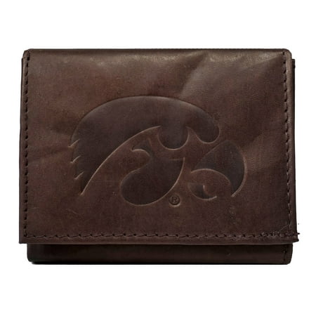 - Iowa Hawkeyes NCAA Embossed Logo Dark Brown Leather Trifold Wallet