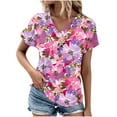 thumbnail image 2 of ALLLIST Womens Spring Tops Pink Short Sleeve Button Floral V-Neck T-Shirts Spring Blouses S, 2 of 5