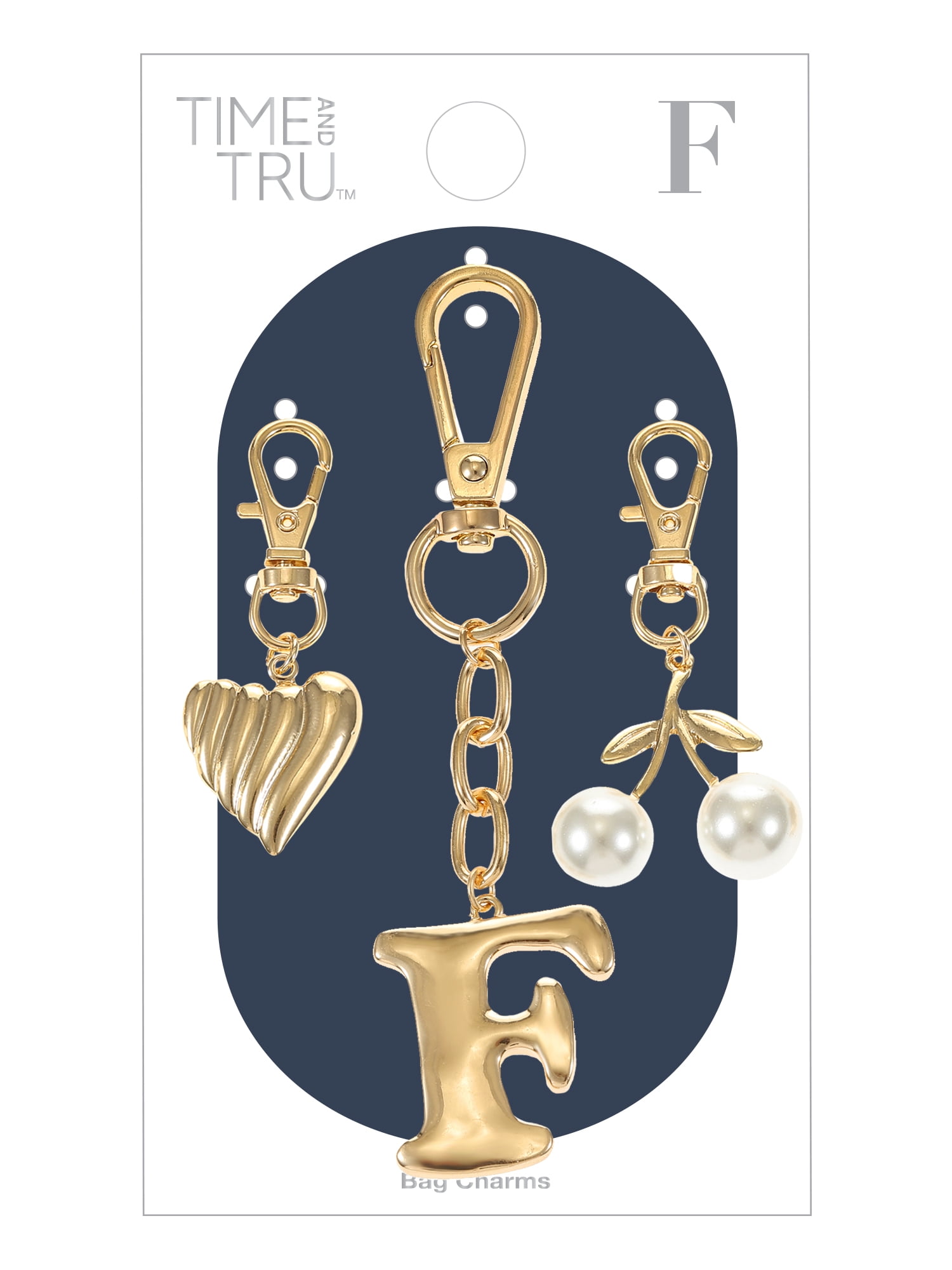 Time and Tru Goldtone Initial Letter Bag Charm Set, 3 Pieces, Letter F