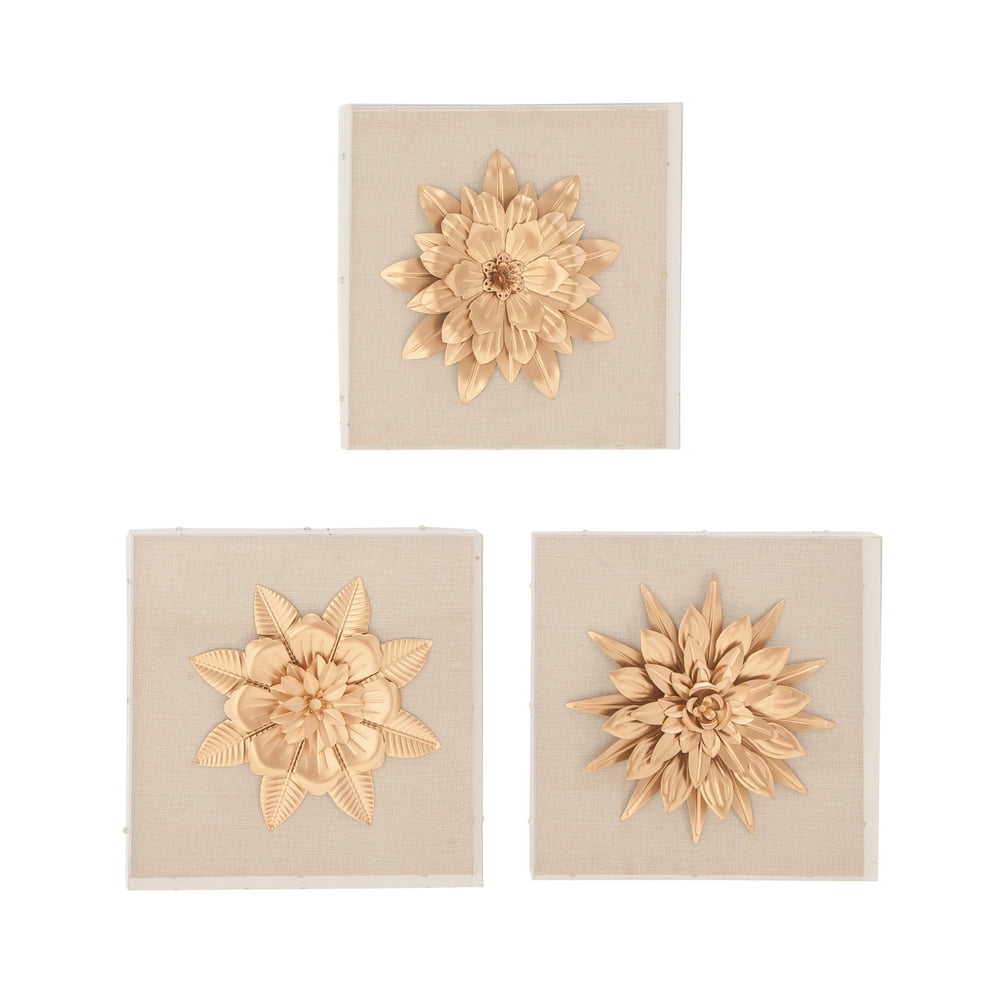 Decmode Contemporary 15 Inch Square Wood And Metal Framed Flower Wall