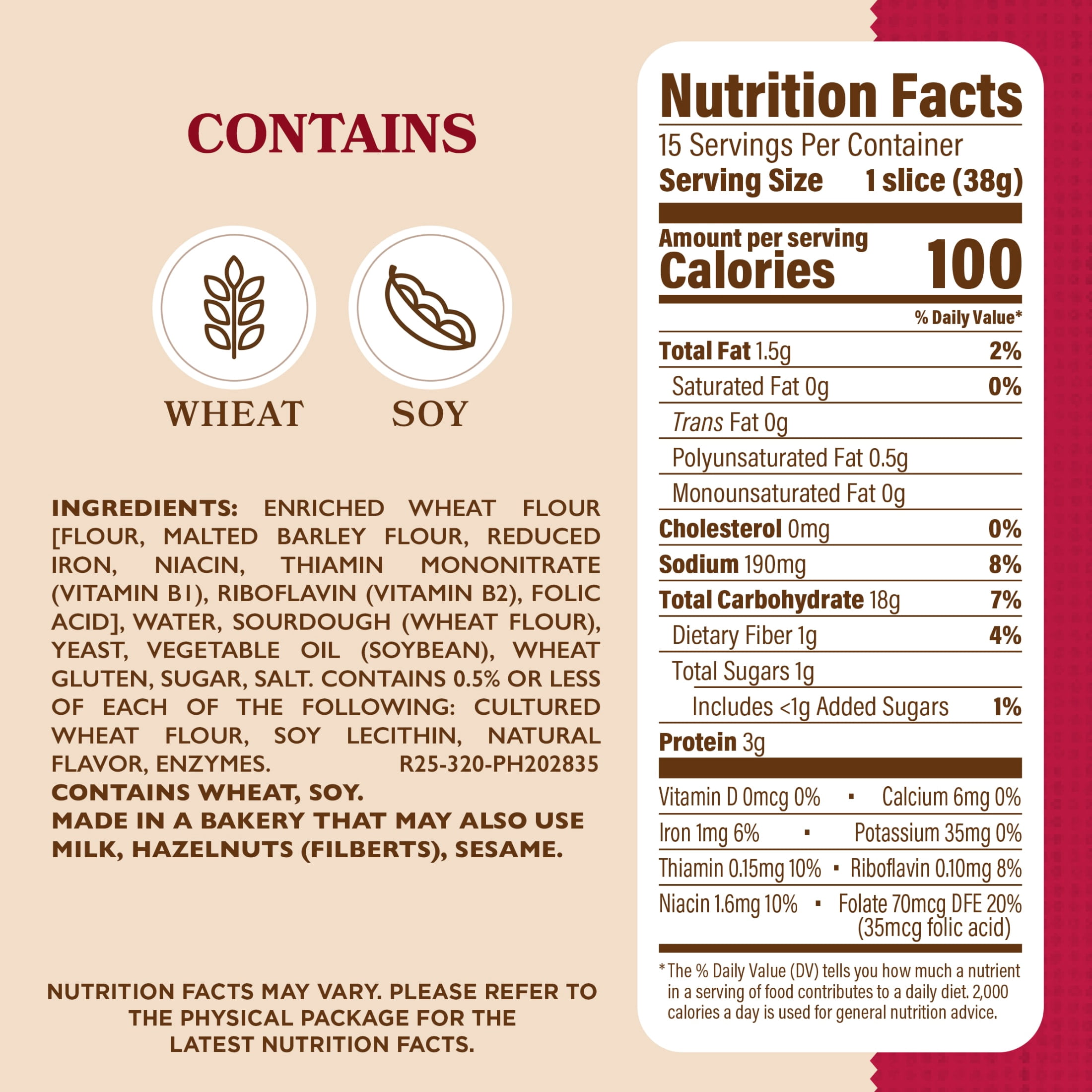 Artesano Sourdough Bakery Bread, 20 oz, Sourdough Sandwich Bread, Bag