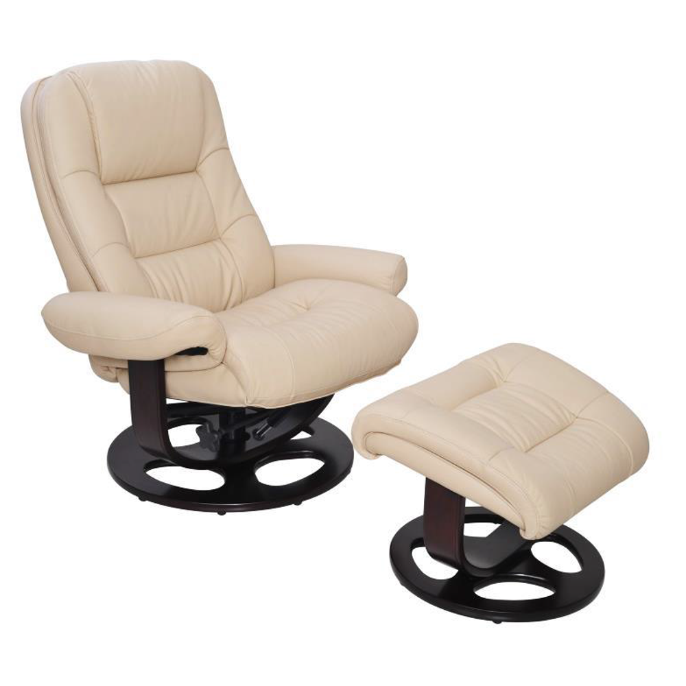 Barcalounger Jacque II Leather Recliner & Ottoman ivory