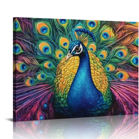 SHERONV Peacock Feathers Wall Decor Canvas Art for Living Room Bedroom 20x16in