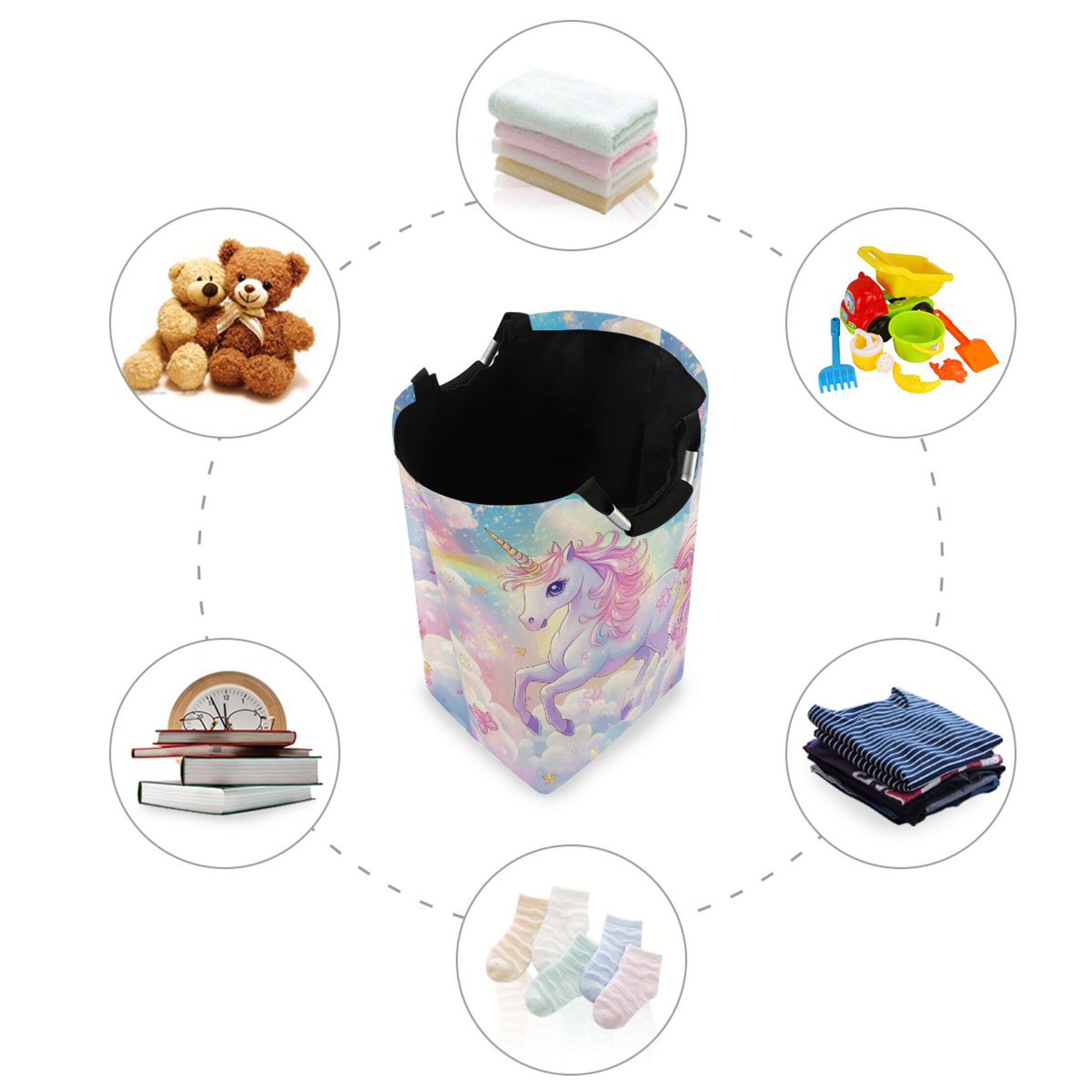 Laundry Basket Collapsible Laundry Basket Hamper with Handles for Dorm Clothes Toy Storage Rainbow Colors Unicorn