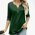 thumbnail image 6 of Women's 3/4 Sleeve T Shirts Casual Button V Neck Drop Shoulder Loose Fit Basic Tops Fall Clothes Outfits, 6 of 8