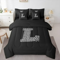 Feelyou 7-Piece L Monogrammed Queen Bedding Set, Boys Black A-Z Cartoon