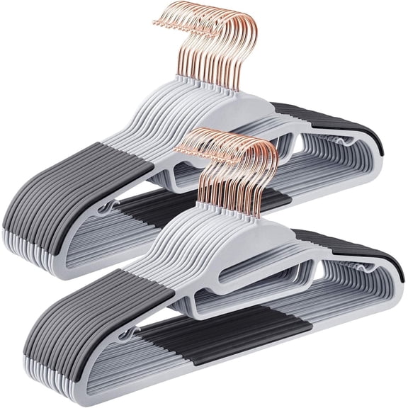 Hangers Plastic 30pack Space Saving Coat Hanger, Upgraded Rubber Stripe Non-Slip Pants Hangers, 360° Swivel Hook Clothes Hangers, 16.5 Inches, Gray