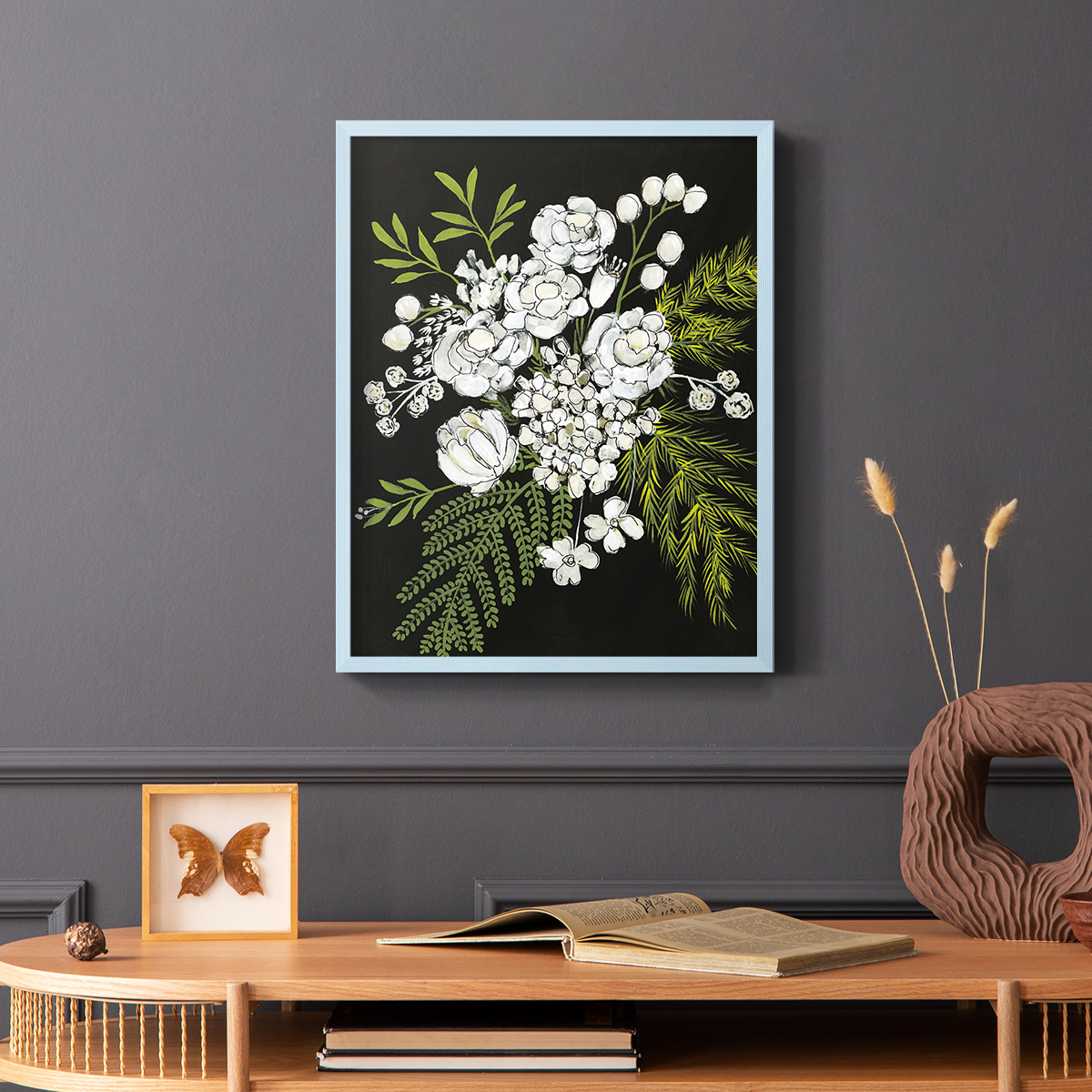 Alabaster Bouquet I Framed Print in Blue Solid Wood Framed Print No Nail Hanging