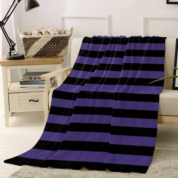 Halloween Theme Purple and Black Stripes Throw Flannel Blanket 50x80In Super Soft Cozy Bed Blanket, Lightweight Plush Fuzzy Bed Throw for Bedroom Sofa Couch Living Room