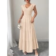 thumbnail image 5 of Beige Womens V-Neck Flowy Maxi Dress With Ruffled Cap Sleeves And Tiered Skirt, 5 of 5