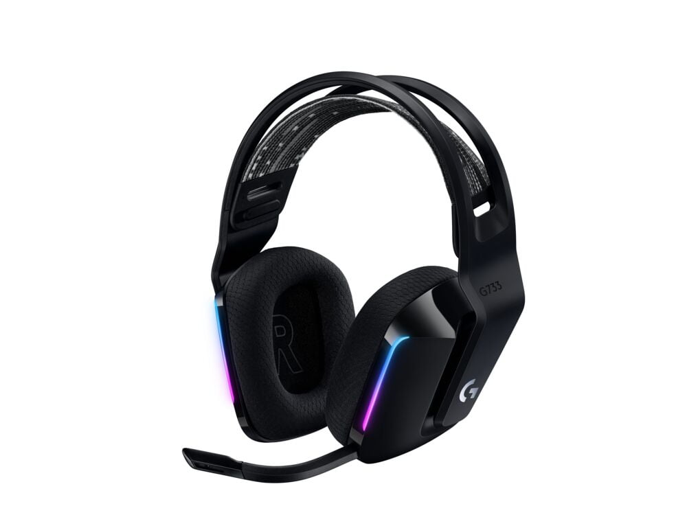 Logitech G733 LIGHTSPEED Wireless Gaming Headset with suspension headband, LIGHTSYNC RGB, Blue VO!CE mic technology and PRO-G audio drivers, Black