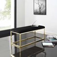thumbnail image 5 of Modern Deco Contemporary Urban Design Living Room Lounge Club Lobby Accent Chair Bench, Velvet Fabric Metal Steel, Gold Black, 5 of 5
