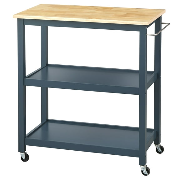 TMS Mylah 2-Tier Butcher Block Rolling Kitchen Storage Cart with Towel Rack, Blue