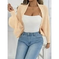 thumbnail image 4 of Women Open Front Ribbed Knit Crop Drop Shoulder Long Sleeve Solid Loose Fit Knitted Crop Cardigan Shrug Apricot One size, 4 of 9
