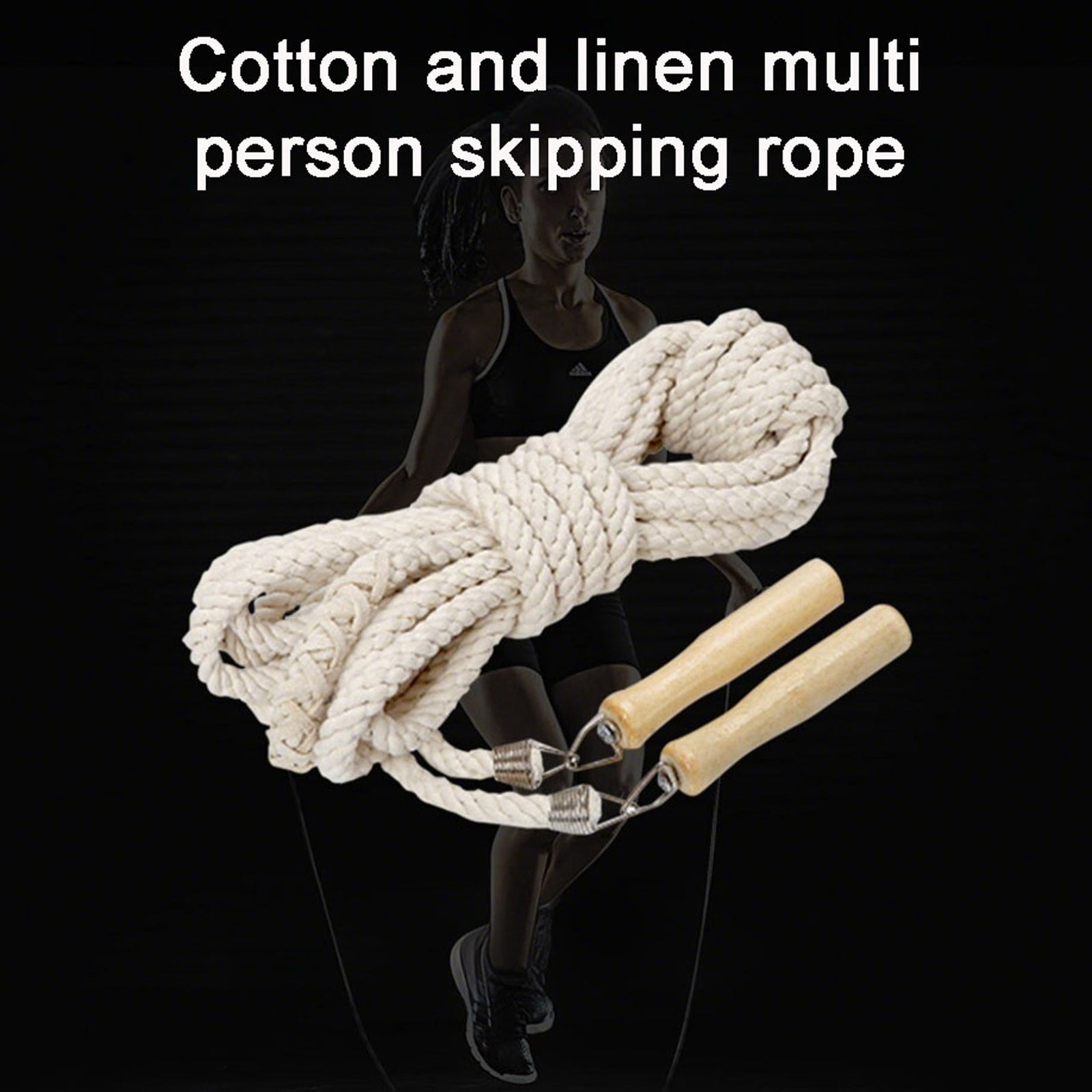 Sylchomon 10FT Multiplayer Cotton and Linen Skipping Rope Game with Thick Wooden Controller, Durable for Group Physical Education Equipment and Activities Outdoor Fun