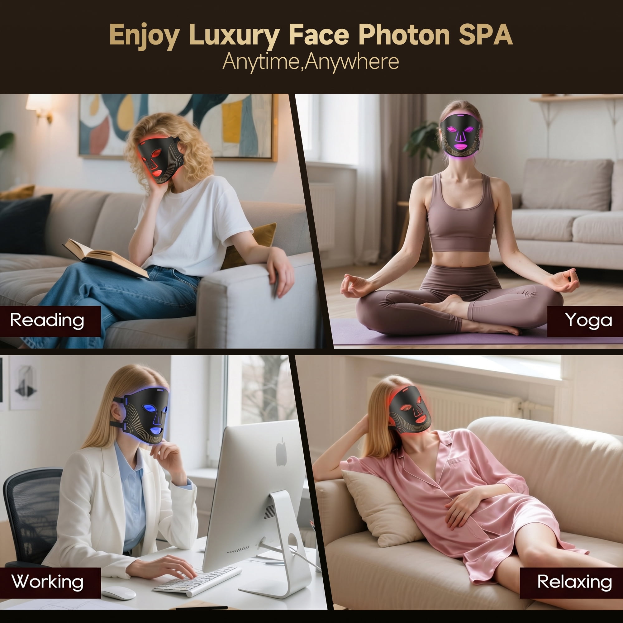 Morfone Red Light Therapy for Face, 4 Modes Led Face Mask Light Therapy with Remote, Portable Light Therapy Mask for Skin Care at Home, Travel (Black)