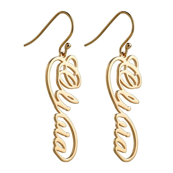 Personalized Planet Women's Sterling Silver or Gold over Silver Script Name Infinity Dangle Earrings