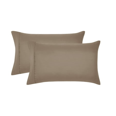 Mainstays Super Soft Brushed Microfiber Pillowcase Set, Brown Bag Embossed Stripe, Standard/Queen, 2 Piece