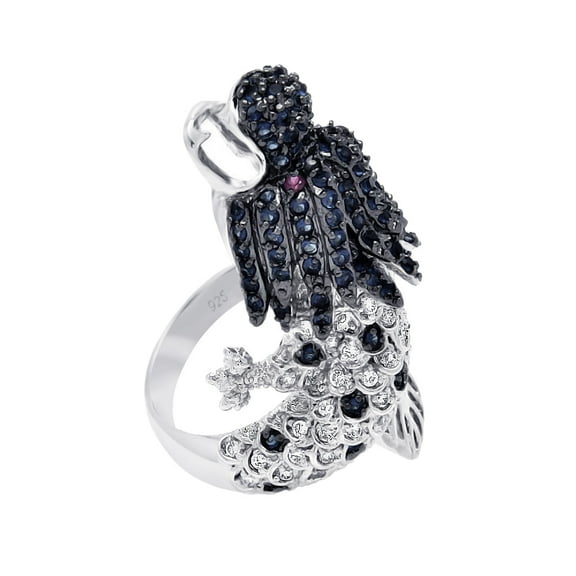 Black Rhodium Plated & Rhodium Sterling Silver 925 Dragon Ring Band CZ Jewelry Female Size 8