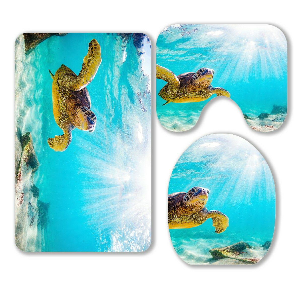 ECZJNT Hawaiian Green Sea Turtle 3 Piece Bathroom Rugs Set Bath Rug