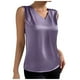 thumbnail image 1 of Top sin mangas de satén con cuello en V para mujer, para el verano, blusa informal transpirable de poliéster de color liso, 1 of 6