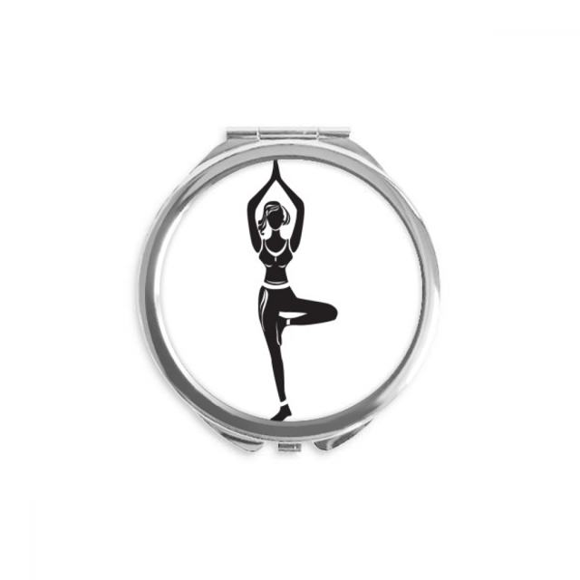 Yoga Girl Stand Keep Outline Hand Compact Mirror Round Portable Pocket Glass