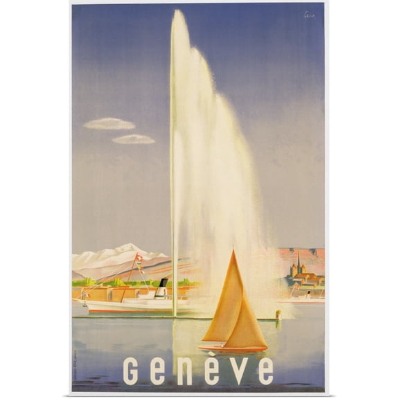 Great BIG Canvas | Rolled Fehr Fehr Poster Print entitled Advertisement for travel to Geneva, c.1937