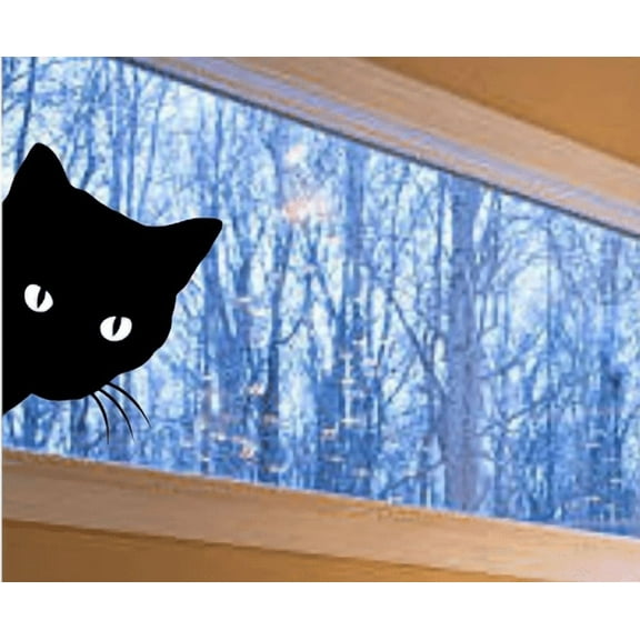 Peeping Cat Window Static Cling Halloween Decal, Black Silhouette Design, 15.641 H x 11.5 W inches