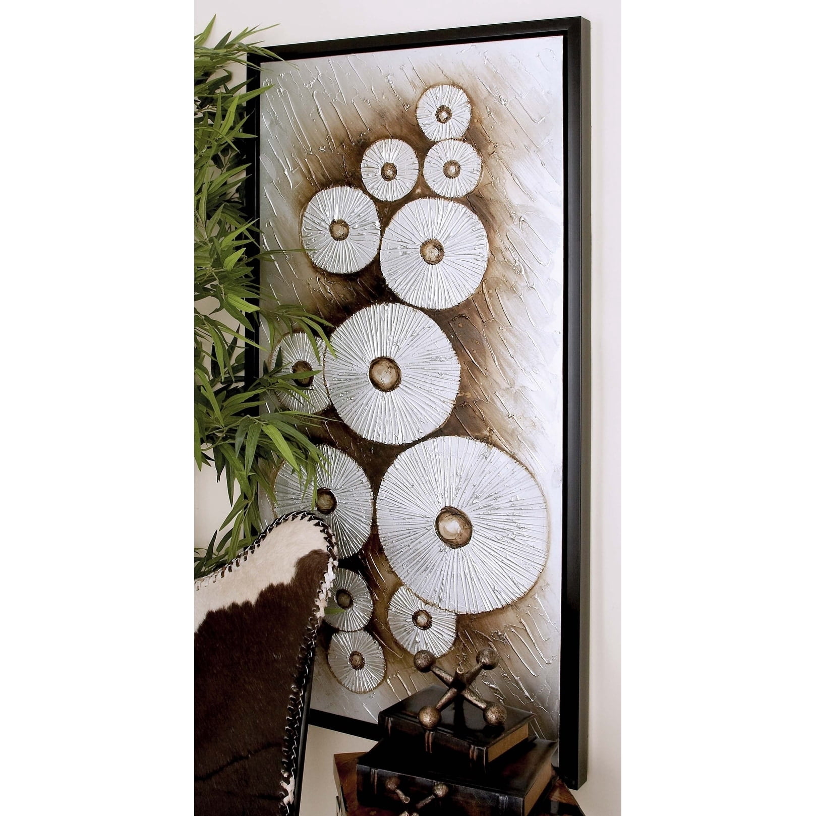 DecMode White Wood Contemporary Framed Wall Art, 28 in x 55 in x 2 in