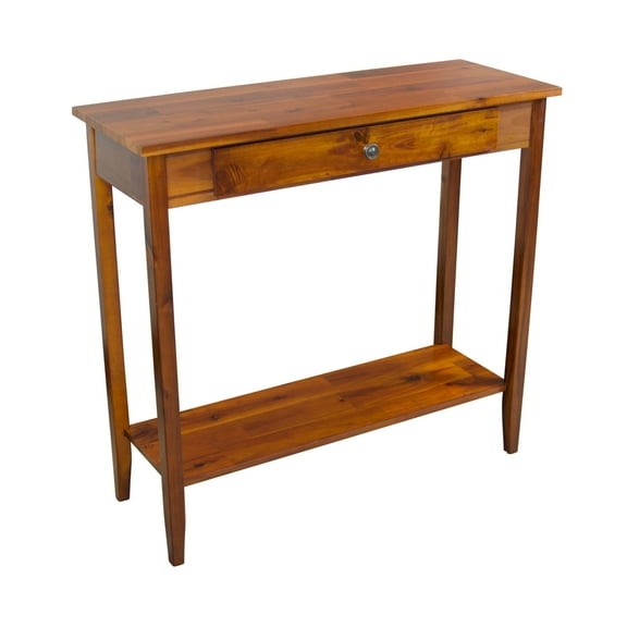 Casual Contemporary Living Solid Acacia Console Table with Drawer & Bottom Shelf- Mahogany