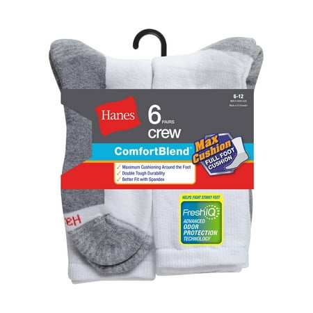 Hanes - Men's Comfortblend FreshIQ Crew Socks 6-Pack - Walmart.com ...