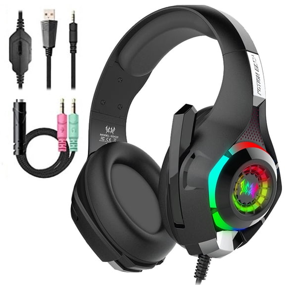 Wired Gaming Headset with Microphone, Over Ear Gaming Headphones with 7.1 Surround Sound, RGB Headphones for PC PS4 PS5 Xbox Switch Laptop