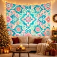 thumbnail image 3 of Teal Floral Mandala Tapestry Wall Hanging, 3 of 7