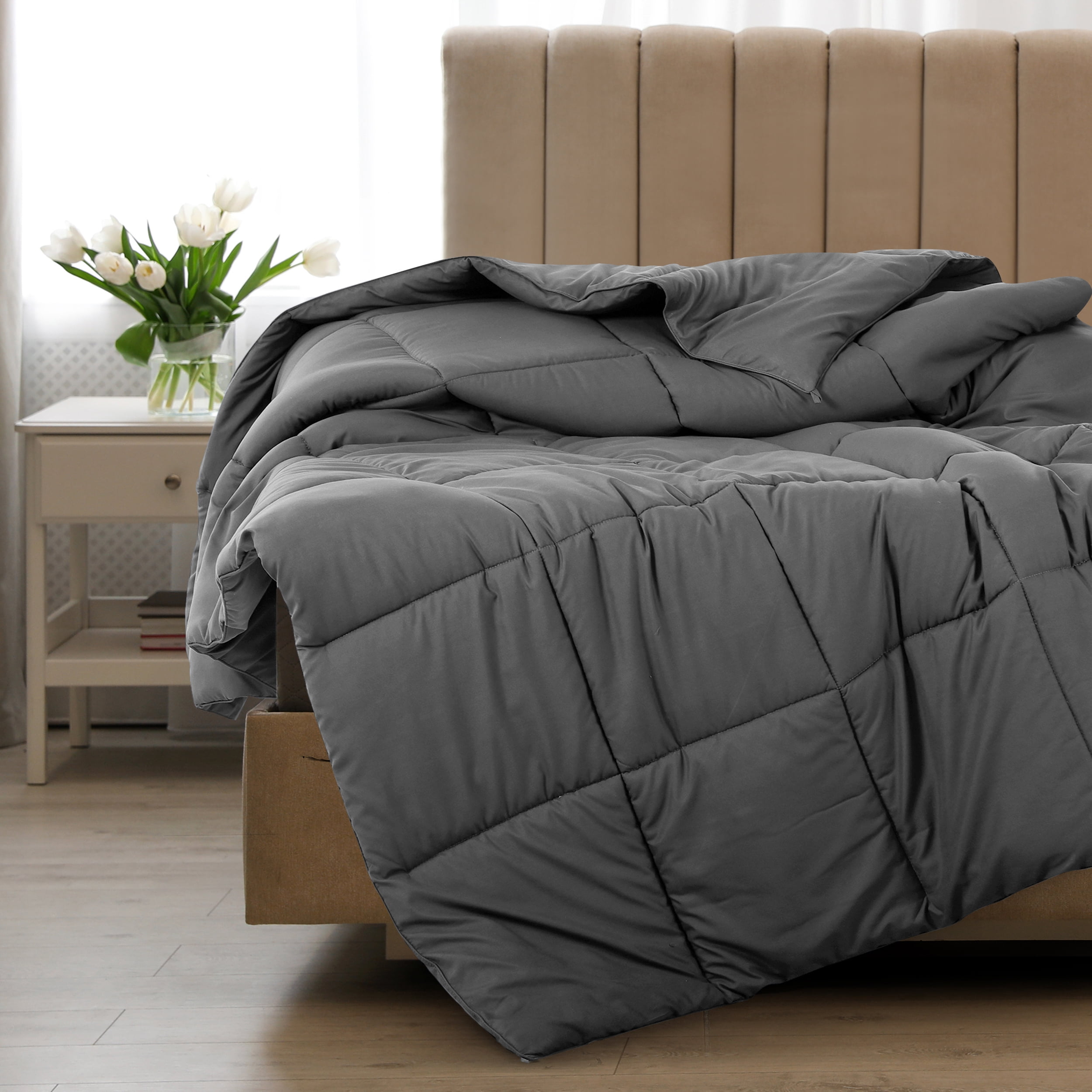 Lux Decor Collection Twin Comforter All Season Down Alternative Quilted Comforter Duvet Insert with Corner Tabs - Duvet Insert Twin Comforter only (Twin, Grey)