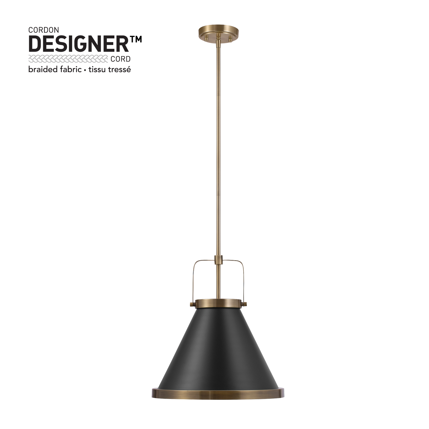 Novogratz x Globe Electric 1-Light Matte Brass Pendant Light Matte Black Shade