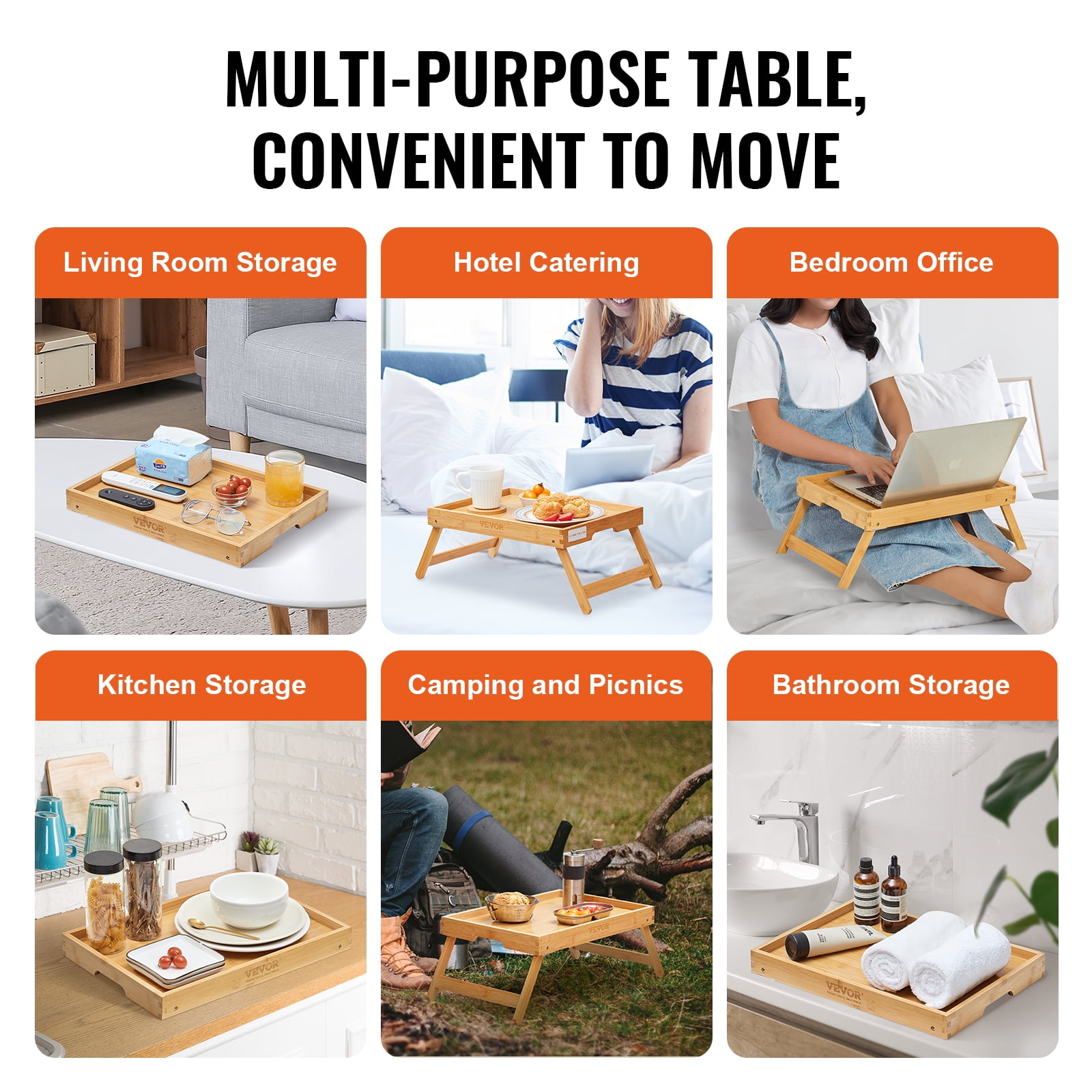 BENTISM Bamboo Bed Tray Breakfast Serving Table Laptop Desk with Foldable Legs