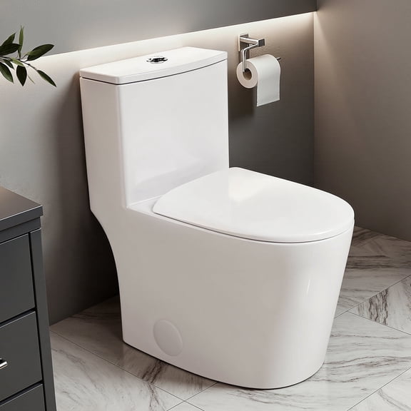 WANSID Modern One Piece Elongated Toilet with Soft Close Seat and Powerful Dual-Flush Siphon,Comfort Height,Stain Resistance and Anti-Yellowing