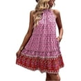 thumbnail image 1 of Vestidos con cuello halter Sin mangas Boho Estampado en niveles Vestido casual con dobladillo grande y fluido para verano Rosa L, 1 of 6