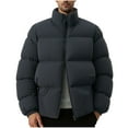 thumbnail image 2 of USNSM Puffer Coats Men, Zip Up Stand Neck Puffer Jackets Water-Resistant Lightweight Winter Hooded Jacket Coat Gray XXXXL, 2 of 5