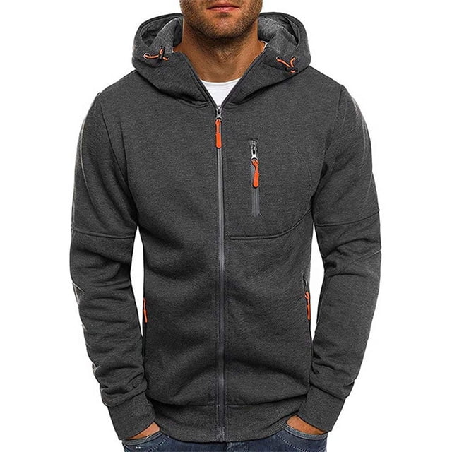 Kmbangi Hooded Jacket Solid Color Long Sleeve Sweatshirt with Zipper Pocket