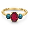 thumbnail image 3 of Gem Stone King 10K Yellow Gold Ruby Red Mystic Topaz and Blue Diamond Engagement Ring for Women | 1.84 Cttw | Oval 8X6MM | Gemstone November Birthstone | Size 9, 3 of 6