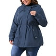 thumbnail image 4 of Agnes Orinda Women's Plus Size Rain Jacket Waterproof Fleece Lined Jackets Hooded Windbreaker Long Coat with Pockets 3X Navy Blue, 4 of 6